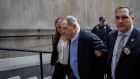 A handcuffed Harvey Weinstein is led into criminal court in lower Manhattan for arraignment on Friday morning, May 25, 2018. Weinstein was arrested by detectives on Friday on charges that he raped one woman and forced another to perform oral sex, capping a lengthy inquiry into the avalanche of accusations against him that spawned a public reckoning, and, with it, the global #MeToo movement. (Hilary Swift/The New York Times) Rape charge: a handcuffed Harvey Weinstein is led into criminal court in lower Manhattan on Friday morning. Photograph: Hilary Swift/New York Times