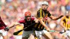 Galway’s Conor Whelan battles with Kilkenny’s Pádraig Walsh at Croke Park. Photograph: Ryan Byrne/Inpho