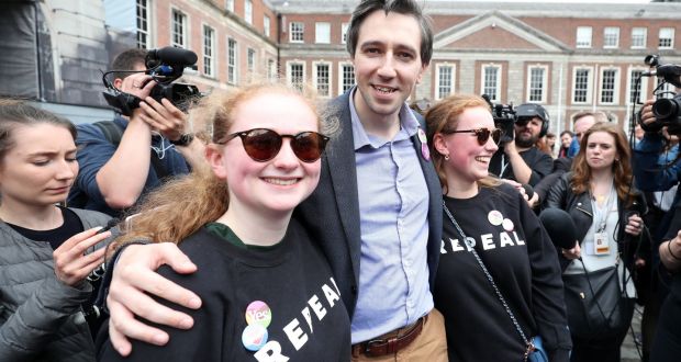 Minister for Health Simon Harris arrives at Dublin Castle ahead of the final announcement of the result in the referendum on the 8th Amendment. Photograph: PA 