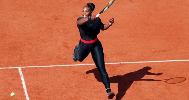 Serena Williams of the USA in action against Karolina Pliskova of Czech Republic during their women’s first round match at the French Open. Photo: Guillaume Horcajuelo/EPA