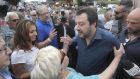  Matteo Salvini, leader of Italy’s far-right League party,   greets supporters  in Pisa on Wednesday. Photograph: Gianni Nucci/EPA