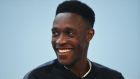 Danny Welbeck talks to the media after an England training session in Burton-upon-Trent. Photograph: Nathan Stirk/Getty Images