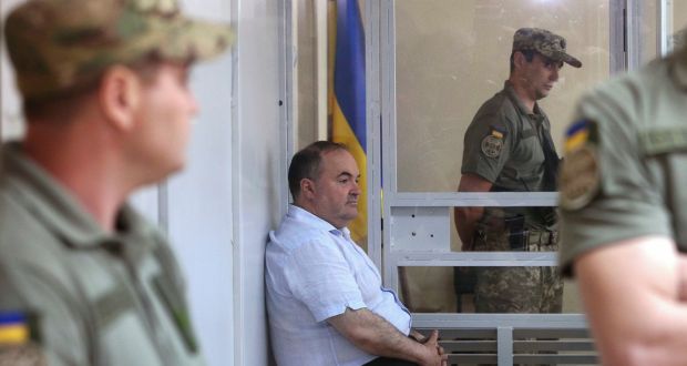 Boris Herman, who according to Ukrainian authorities is a suspect in a plot to murder Russian journalist Arkady Babchenko, at a court hearing in Kiev, Ukraine. Photograph: Reuters/Volodymyr Hontar