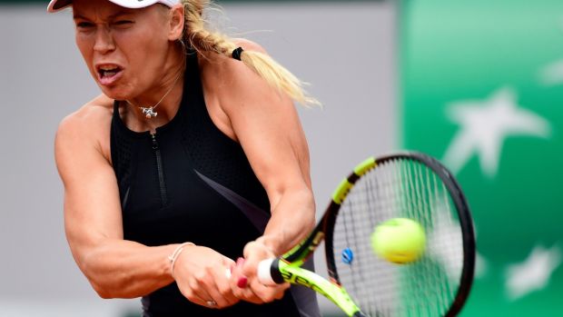 Caroline Wozniacki beat Pauline Parmentier in straight sets. Photograph: Caroline Blumberg/EPA