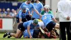 Players pile up in the Dublin goal during the Leinster SHC clash with Offaly. Photo: Oisin Keniry/Inpho