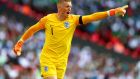 Jordan Pickford has been handed the England number one jersey for the World Cup. Photograph: Clive Rose/Getty