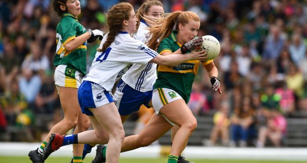Andrea Murphy of Kerry and  Kate McGrath of Waterford during the women’s   championship semi-final at Fitzgerald Stadium, Killarney, on June 2nd. Photograph:  Matt Browne/Sportsfile 