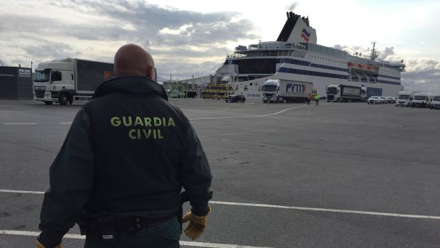 The civil guard presence at Bilbao ferry terminal has been increased to control stowaway attempts. Photograph: Guy Hedgecoe