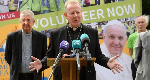 Archbishop  Diarmuid Martin of Dublin,  and Catholic primate Archbishop Eamon Martin announce   Pope Francis’s itinerary for the World Meeting of Families 2018. Photograph:   Dara Mac Dónaill 