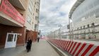The apartment building at Krylova Street in Yekaterinburg, next to the football stadium. Residents have been told not to stand on their balconies during match days in case they are shot by police snipers. Photograph: Alexei Kolchin/Reuters