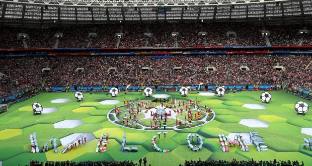 A view of the  opening ceremony before the the opening  World Cup  game between Russia and Saudi Arabia at Luzhniki Stadium in Moscow. Photograph: Clive Rose/Getty Images