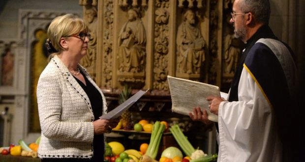 Former president of Ireland Dr Mary McAleese was installed as Lay Canon by Dean Dermot Dunne at   a Service of Choral Evensong in Christ Church Cathedral. Photograph: Dara Mac Dónaill / The Irish Times
