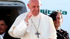 Pope Francis waves as he leaves Geneva on June 21st after a one-day visit at the invitation of the WWC. Phopotgraph: AFP