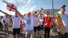 England fans in Nizhny Novgorod celebrate after their match against Panama. Photograph: PA