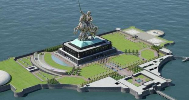 A computerised impression of the Shivaji statue planned near the Mumbai shoreline. 