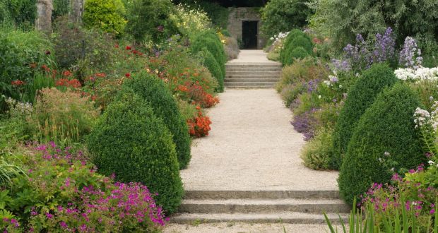 View along the double herbaceous border at Altamont’s walled garden in Co Carlow, which is managed by nurseryman Robert Miller. Photograph: Richard Johnston