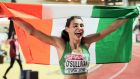 Ireland’s Sophie O’Sullivan celebrates winning silver at the European Athletics Under-18 Championships in Gyor, Hungary. Photograph: Sasa Pahic Szabo/Inpho