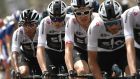     Egan Bernal,   Chris Froome,   Geraint Thomas and   Gianni Moscon of   Team Sky cycling team  during the eighth stage of the 105th edition of the Tour de France. Photograph:   Getty Images