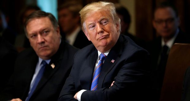 US secretary of state Mike Pompeo and President Donald Trump: Trump is well-established in power, more confident with a new team and growing in domestic support. Photograph:  Leah Millis/Reuters