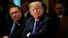 US secretary of state Mike Pompeo and President Donald Trump: Trump is well-established in power, more confident with a new team and growing in domestic support. Photograph:  Leah Millis/Reuters