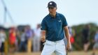  Jordan Spieth reacts to making a putt on the 16th green during his third round  of the british Open at Carnoustie. Photograph:  Andy Buchanan/AFP/Getty Images