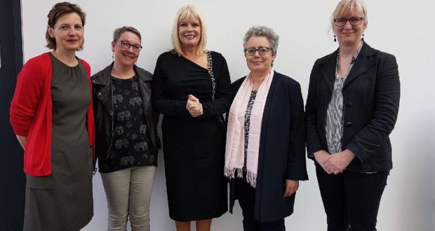 The four NUI Galway lecturers who say they were discriminated against on gender grounds with Minister of State for Higher Education Mary Mitchell O’Connor.  