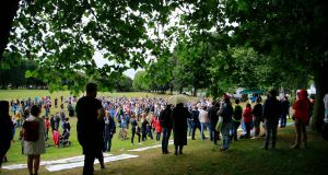 Hundreds of people made their way to Fairview Park in Dublin where Declan Flynn was murdered 36 years ago. Photograph: Nick Bradshaw for The Irish Times