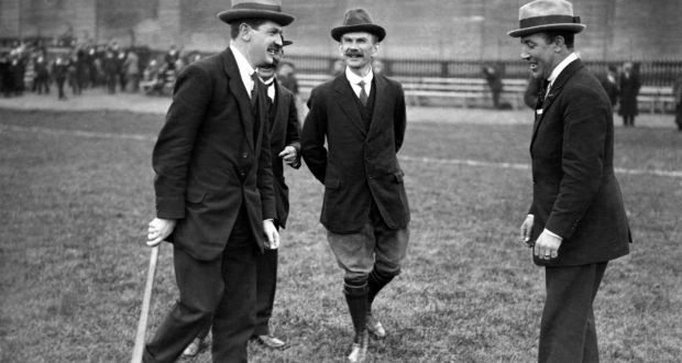 Michael Collins, Luke O’Toole and Harry Boland at Croke Park for the 1921 Leinster hurling final. Photo: ‘The GAA & Revolution in Ireland 1913-1923.
