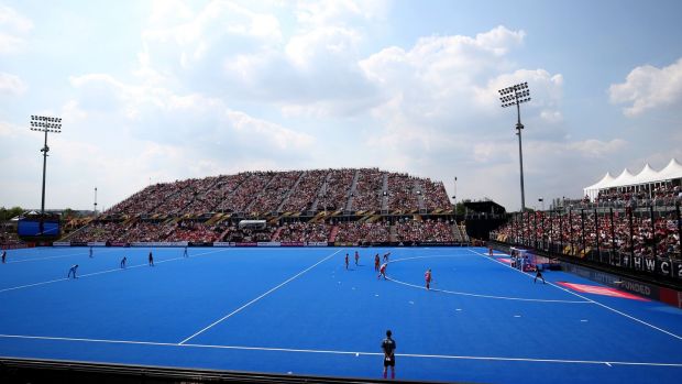 The hockey pitch at Lee Valley in London - host ground of the Hockey World Cup. Photograph: Steven Paston/PA