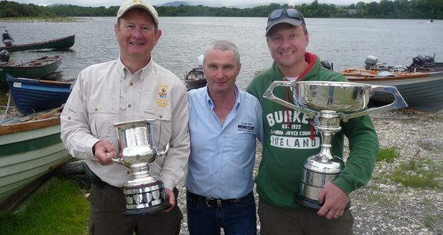 The 2018  World Cup Trout Fly Angling winner Nigel Greene (right) and runner-up Michael Twohig (left) with World Cup chairman Michael Vahey