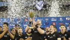   New Zealand’s Kieran Read holds up the Championship trophy after victory over  Argentina at Jose Amalfitani Stadium  in Buenos Aires, Argentina. Photograph:  Gabriel Rossi/Getty Images