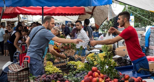 Market trading in Istanbul, Turkey. Finance minister  Berat Albayrak said the government would be asking ministries for expenditure cuts of 10-30%.   Photograph: Nicole Tung/Bloomberg