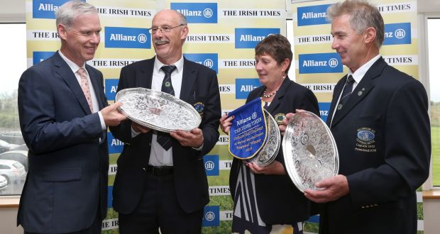 Peter Kilcullen, Allianz sales director  with Mike Burke, captain, Phyllis Lee, lady captain, and Tom Conlisk, president of the victorious Ballinrobe GC. Photograph: Joe O’Shaughnessy. 