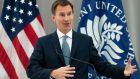 British foreign secretary Jeremy Hunt speaks  at the US Institute of Peace in Washington  on Tuesday. Photograph: Saul Loeb/AFP/Getty Images