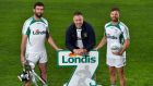  Former Tyrone star Joe McMahon, Johnny Magee, Kilmacud Crokes manager  and ex-Dublin and Mayo’s Chris Barrett at the launch of this year’s Londis Kilmacud Crokes All-Ireland Senior Football Sevens.  Photograph:  Seb Daly/Sportsfile 