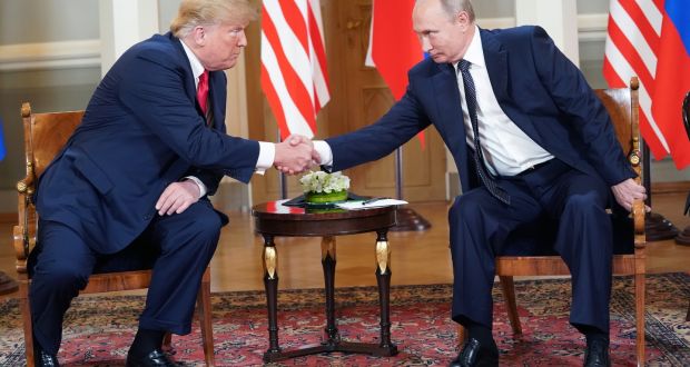 Warm relationship: Presidents Donald Trump and Vladimir Putin in Helsinki in July. Photograph: Doug Mills/NYT