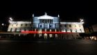 The word ‘truth is projected on the GPO in Dublin  as part of a protest ahead of the visit by Pope Francis. Photograph: Reuters/Hannah McKay