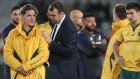 Michael Hooper and Michael Cheika after the second Bledisloe Cup match between New Zealand and Australia at Eden Park. Photograph: PA