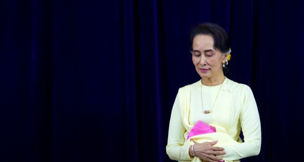 Hard questions must be asked of Myanmar’s de facto leader, the Nobel peace laureate Aung San Suu Kyi, who has been disgracefully silent on the plight of the Rohingya. Photograph: Ye Aung Thu/AFP/Getty Images