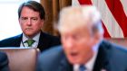 File image of White House counsel Don McGahn listening to Donald Trump speak in the White House, Washington, DC, US. File photograph: Jim Lo Scalzo/EPA
