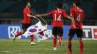 Son Heung-min celebrates after South Korea secured gold in the Asian Games. Photograph: Darren Whiteside/Reuters