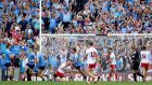 Niall Scully celebrates scoring Dublin’s second goal in their All-Ireland final win over Tyrone. Photograph: Ryan Byrne/Inpho