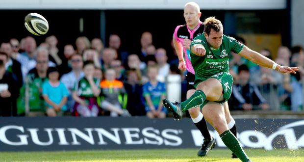 Connacht’s Craig Ronaldson kicks a late penalty to win the game that narrowly missed. Photograph: James Crombie/Inpho