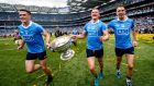 Brian Fenton, Ciaran Kilkenny and Cormac Costello celebrate their All-Ireland final victory over Tyrone. Photograph: James Crombie/Inpho