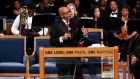Rev Jasper Williams jnr delivers the eulogy for Aretha Franklin at the funeral service for the singer at the Greater Grace Temple in Detroit, Michigan. Photograph: Mike Segar/Reuters