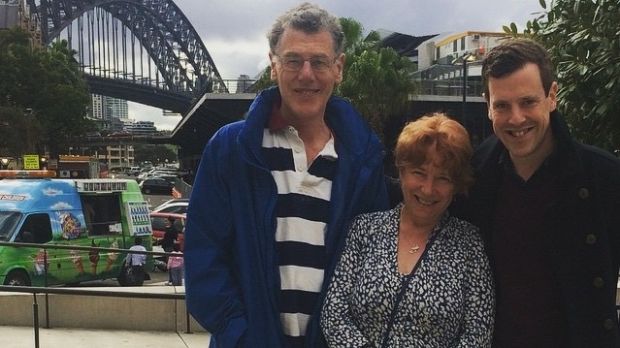 Jonathan with his parents in Sydney during a recent visit.