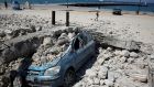 A car under  debris  after an earthquake off the island of Kos, Greece, in July  2017. Photograph: Reuters/Costas Baltas