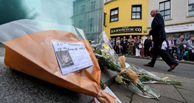 The 20th anniversary of the Omagh bomb, in the town centre. Twenty-nine people – including a woman pregnant with twins – died in the 1998 attack in the Co Tyrone town. Photograph: Photopress