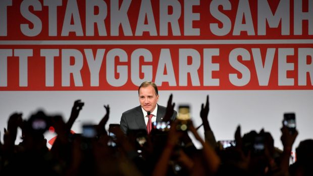 Prime minister and leader of Social Democrat party Stefan Löfven: “The Sweden Democrats don’t have anything to offer . . . [only] growing divisions and hatred.” Photograph: Jonas Ekstršmer/TT