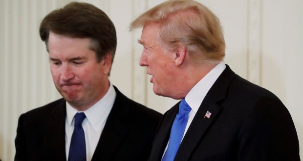 US president Donald Trump talks with his nominee for the supreme court, Brett Kavanaugh,  at his nomination announcement in the East Room of the White House on July 9th. Photograph: Jim Bourg/Reuters